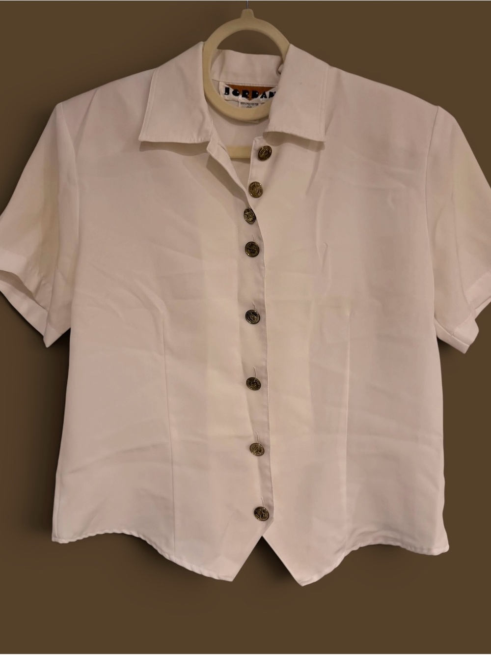 Jordan - Vintage Women’s White Short-Sleeve Button-Front Collared Top Size 16